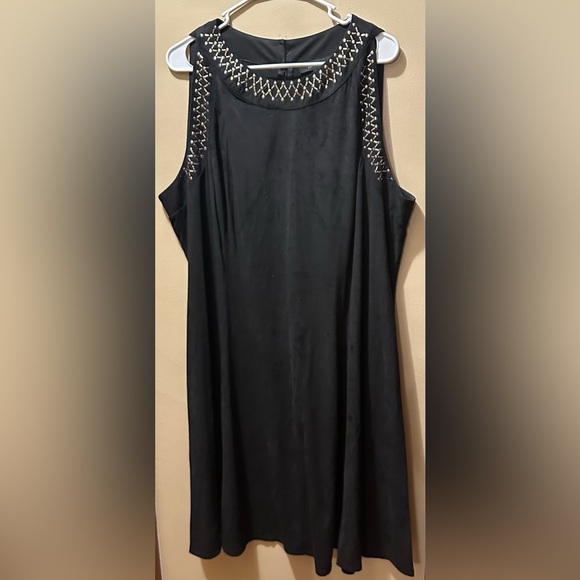 ASHLEY STEWART Women’s 22/24 Black Sleeveless Metallic Studded Fit & Flare Dress - Picture 3 of 7